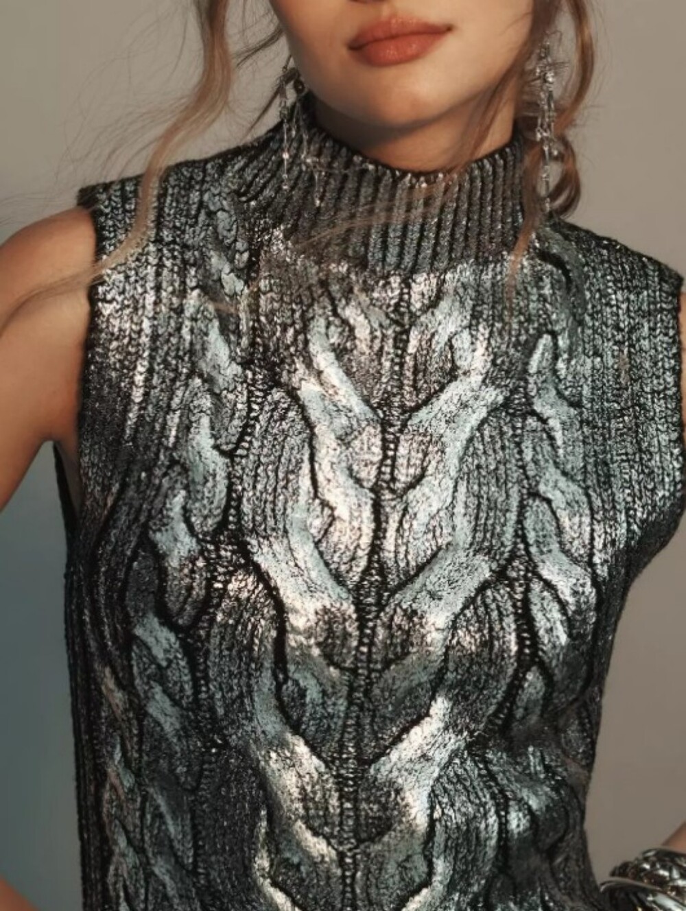 Anthropologíe Pilcro Silver & Black Metallic Knit Vest